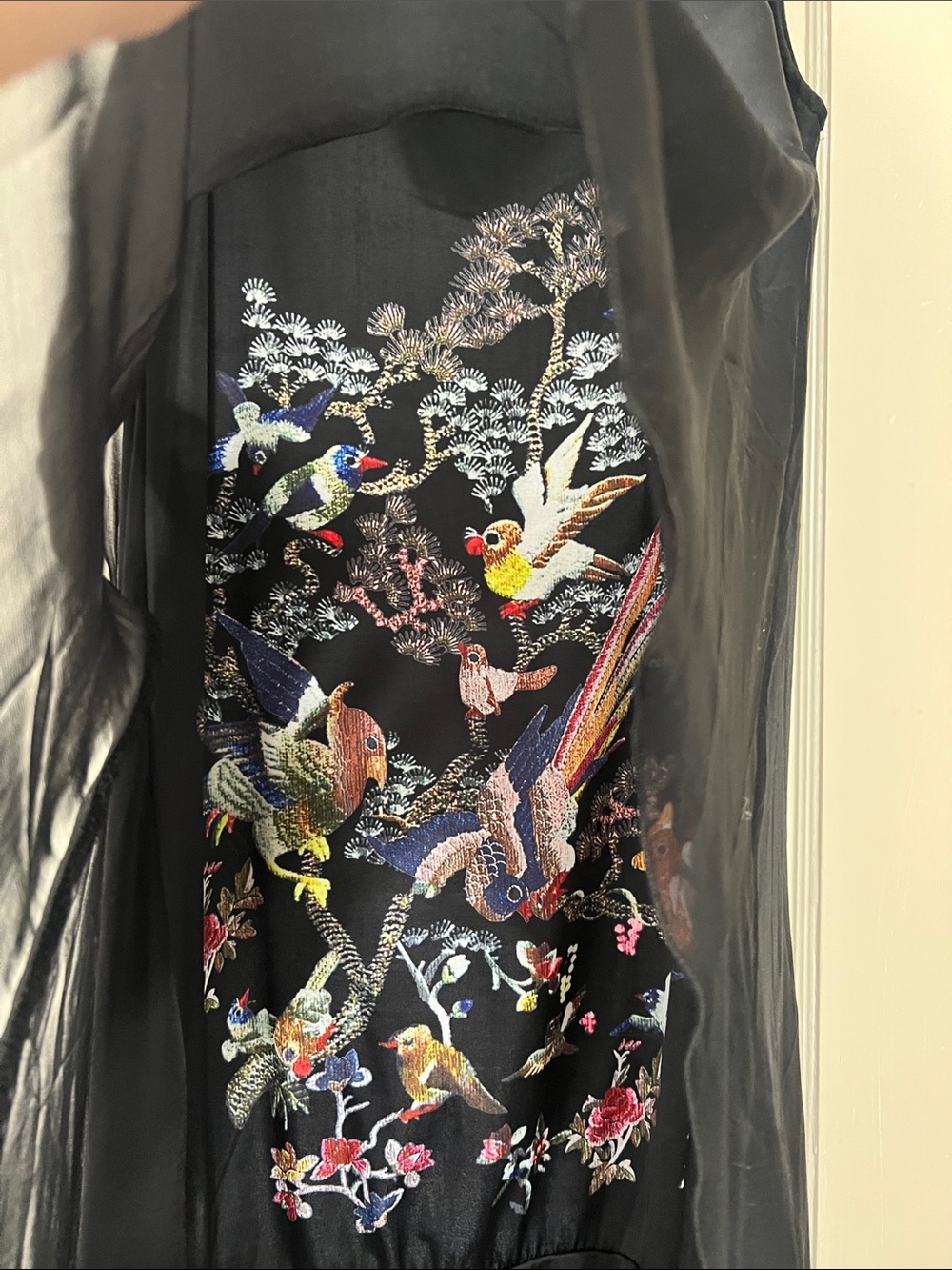 Simply Couture Black Sleeveless High-Low Dress with Floral Bird Print